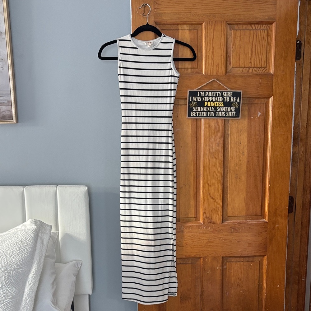 See You Monday Black and White Striped Dress